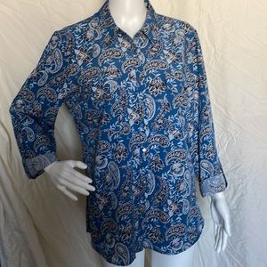 Fred David Paisley Blue/Black Button Down Top NWT